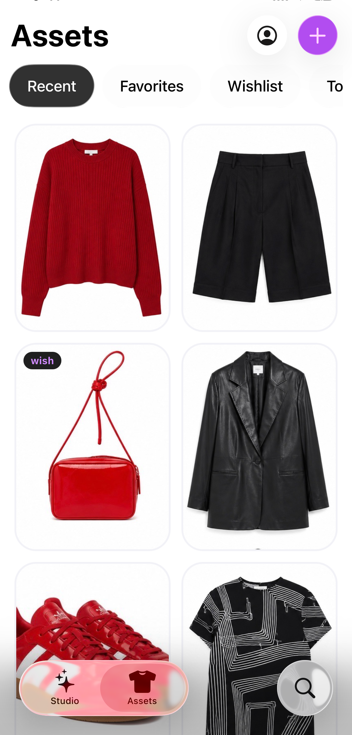 Wardrobe grid of auto-tagged garments